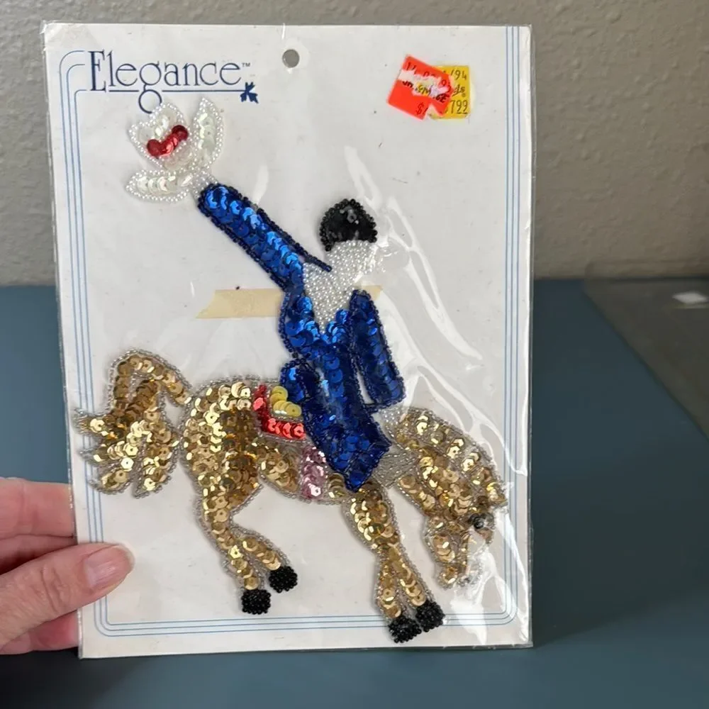 ELEGANCE Vintage 90s Bucking Bronco Western Sequin Applique *NEW*